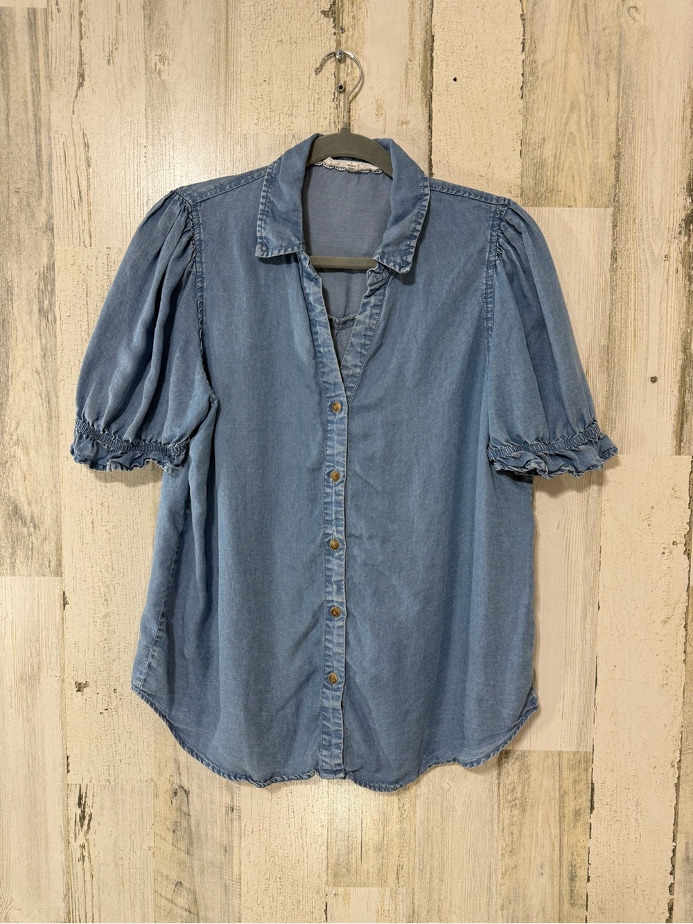 Jane and Delancey Light Blue Denim Puff-Sleeve Button-Down